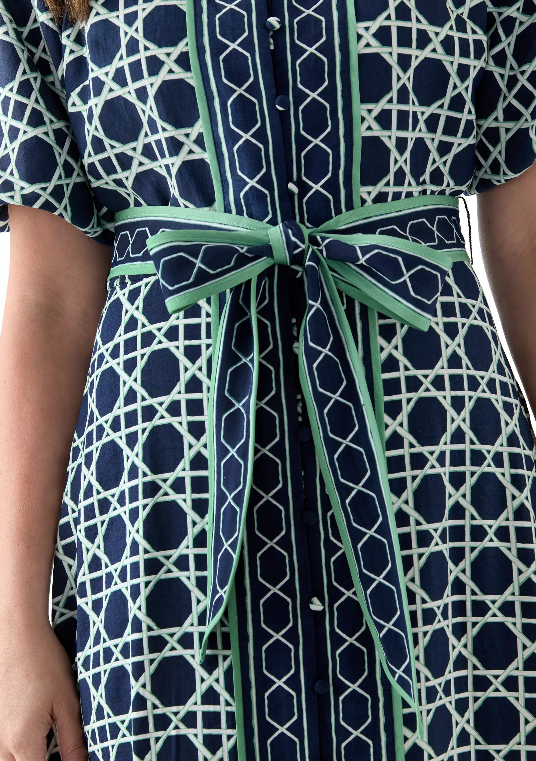 Women's Puff Sleeve Printed Collared Maxi Dress with Tie Waist | Belk