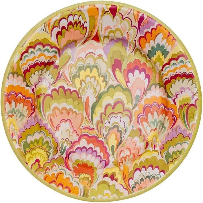 Caspari Marbled Ceramica Rspbrry/Chartreuse Salad & Dessert Plates - 8 Paper Plates per Pack | Amazon (US)