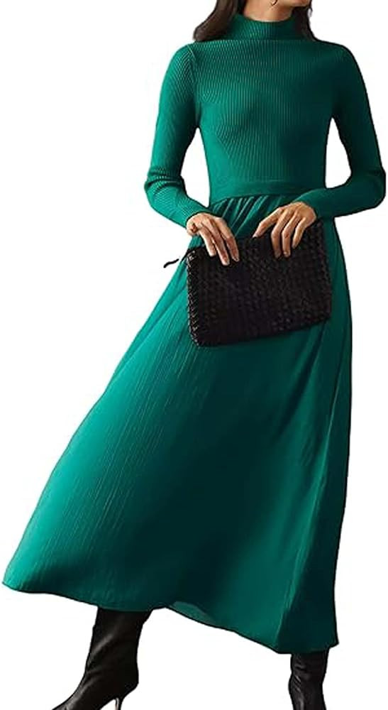 Lauweion Women's Turtleneck Sweater Maxi Dress Long Sleeve Slim Fit Ribbed Knit Pullover Jumper T... | Amazon (US)