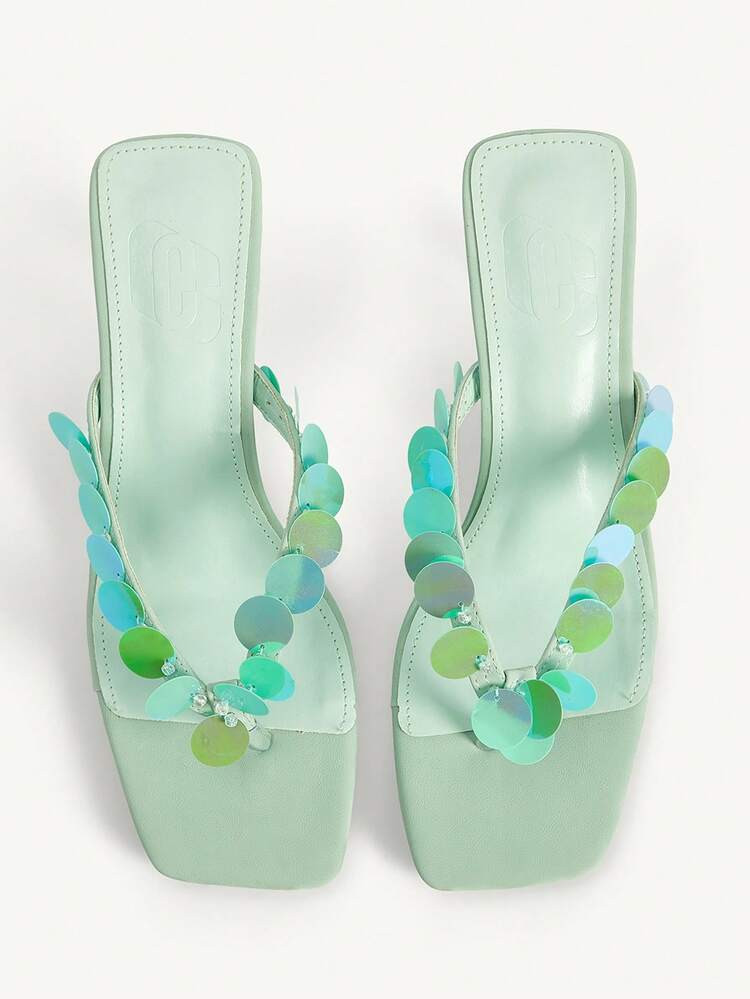 CUCCOO CHICEST Women's Sequin Design Fashion Daily Wear Slip-On High Heel Sandals | SHEIN