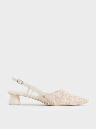 Meja Floral Pointed-Toe Slingback Pumps
    
         - White | Charles & Keith US