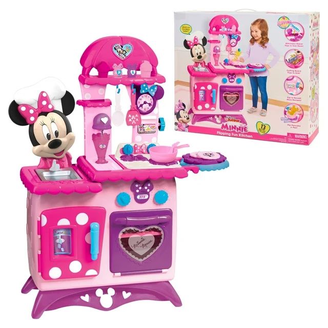 Disney Junior Minnie Mouse Flipping Fun Pretend Play Kitchen Set, Play Food, Realistic Sounds, Ki... | Walmart (US)