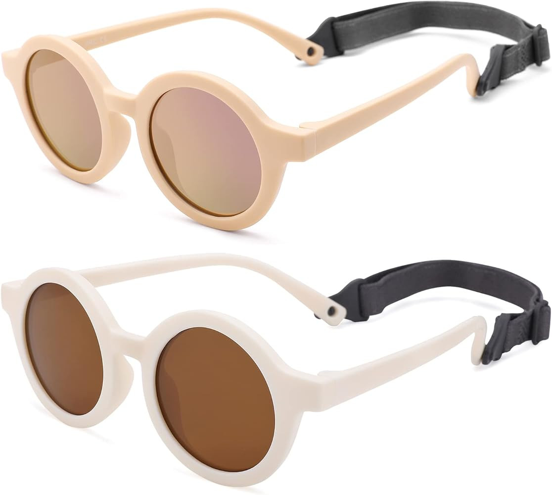 COASION Baby Polarized Round Sunglasses Flexible Rubber Shades with Strap for Toddler Newborn Inf... | Amazon (US)