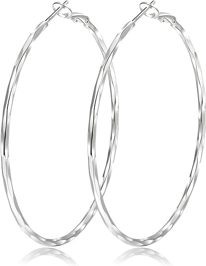2MM Thin Gold Hoop Earrings Sterling Silver Post Hoop Earrings For Women Diamond-Cut Gold Hoops E... | Amazon (US)