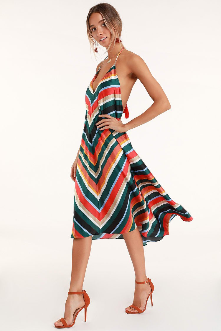 Malia Emerald Green Multi Striped Midi Dress - Vacation Dress | Lulus (US)