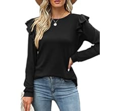 Dofaoo Long Sleeve Shirts for Women Casual Crewneck Ruffle Tops Loose Fit | Amazon (US)
