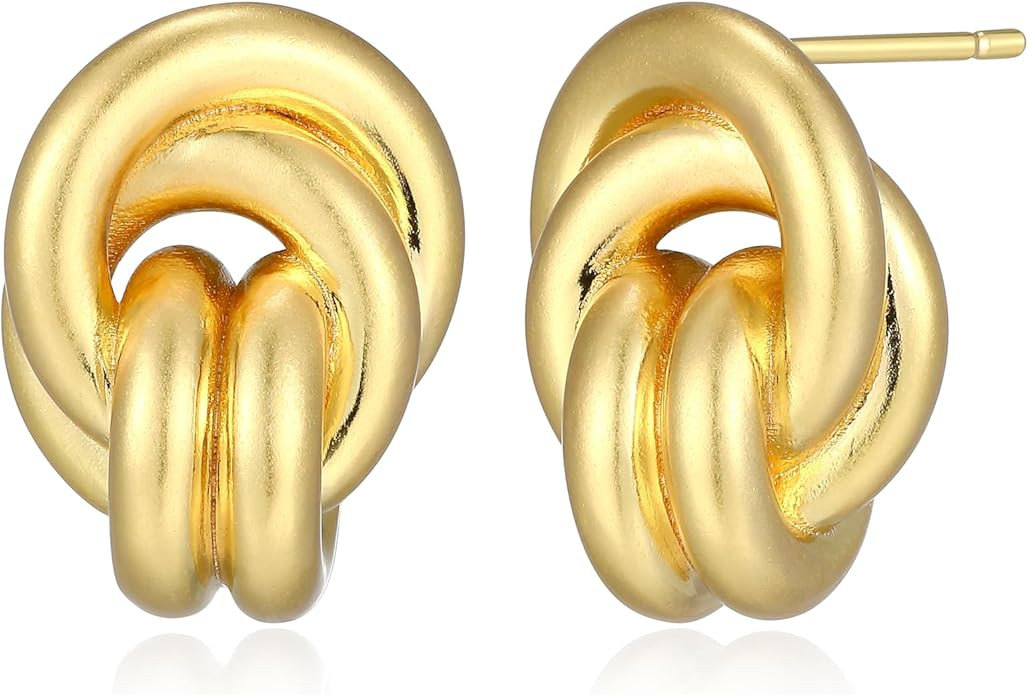 Amazon Essentials Love Knot Earrings for Women - Gold-Tone Fine Silver Plated, Trendy Jewelry | Amazon (US)