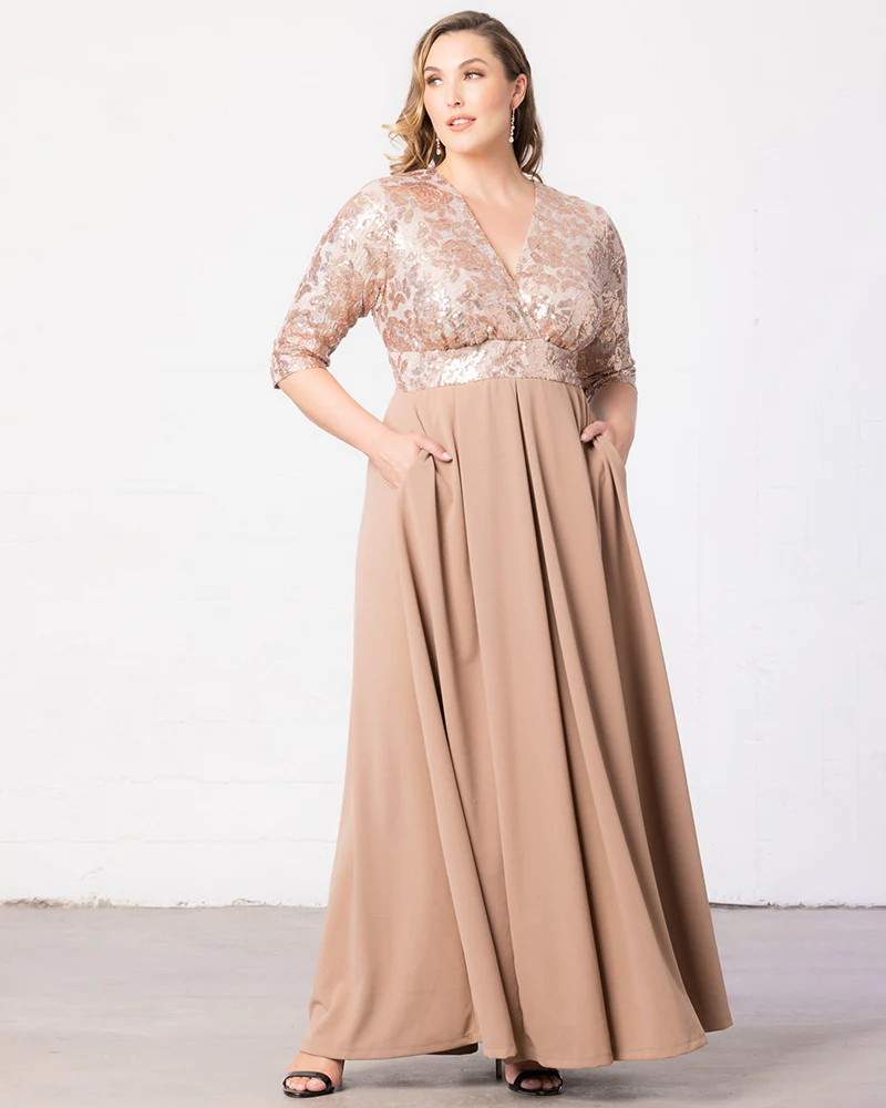 Paris Pleated Sequin Gown | Kiyonna Clothing