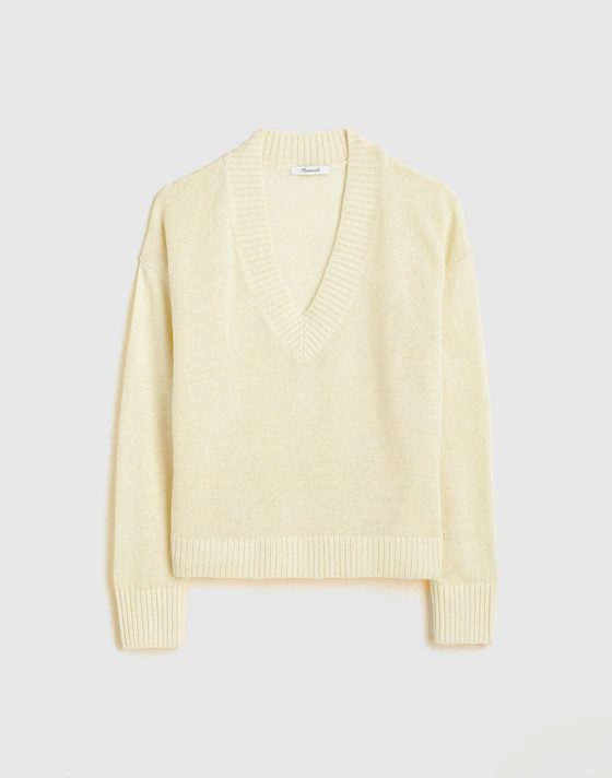 Deep V-Neck Sweater in 100% Linen | Madewell