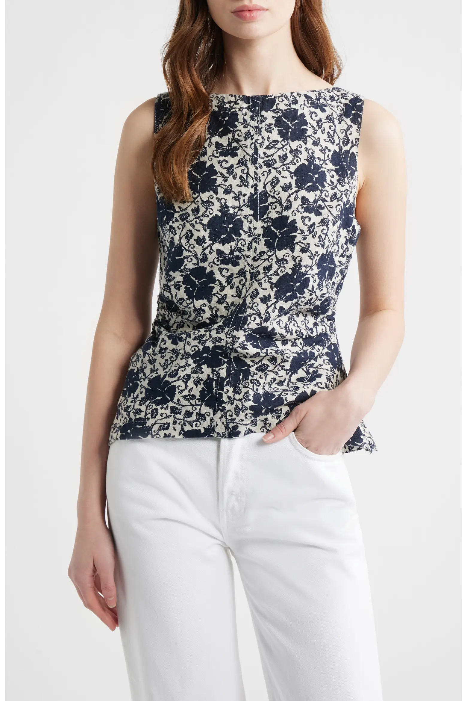 Madewell Cinched Boatneck Sleeveless Linen Top (Women) | Nordstrom | Nordstrom