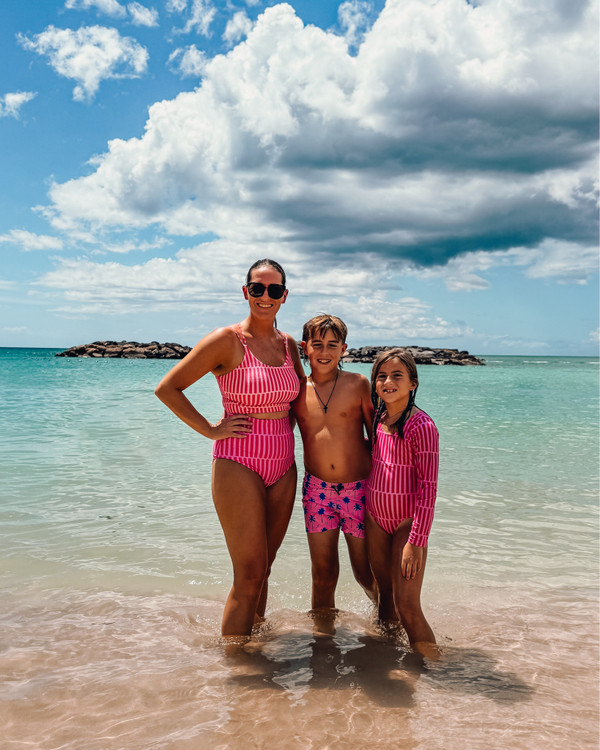 Matching family swimsuits from Coral Reef swim!