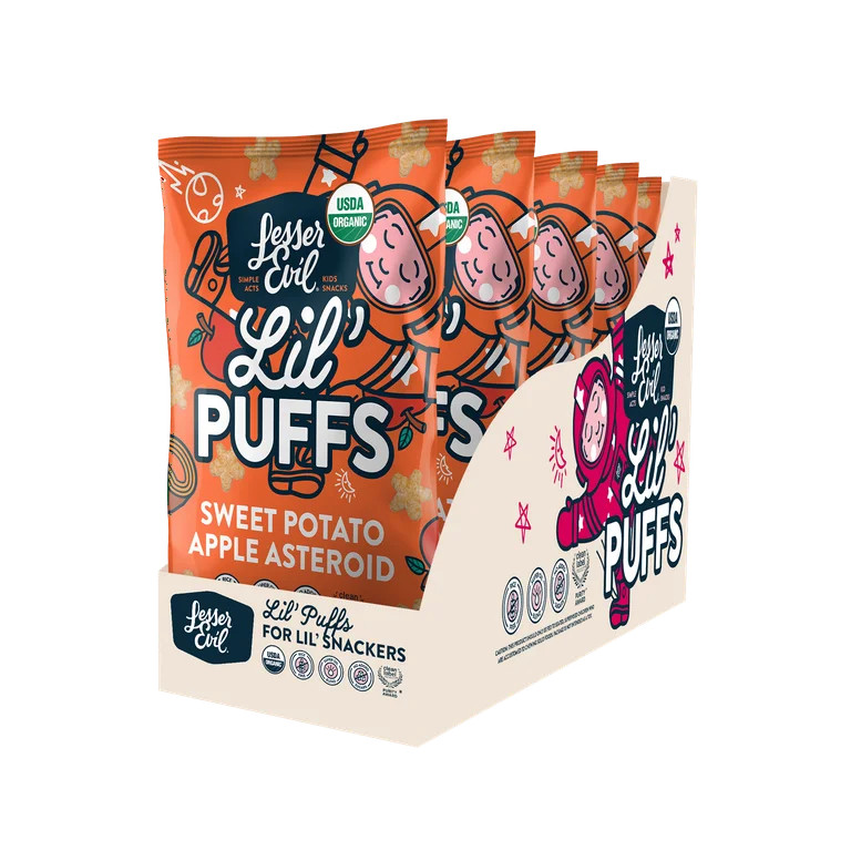 LesserEvil Lil' Puffs Organic Baby Snacks for Toddlers, Sweet Potato Apple Asteroid, 2.5 oz, 5 Co... | Walmart (US)