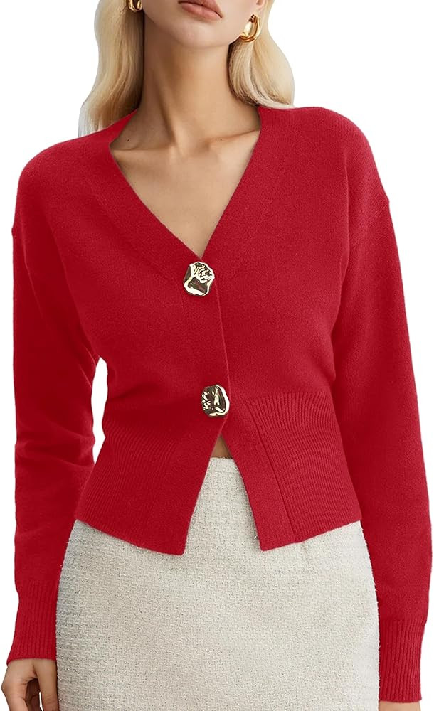 Sweaters for Women Long Sleeve V Neck Lightweight Knitted Outerwear Pullover Sweaters Trendy Tops | Amazon (US)