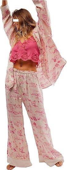 LILTWIST Silk Satin Pajamas Set for Women 2 Piece Floral Pjs Wide Leg Lounge Pants Set Long Sleev... | Amazon (US)