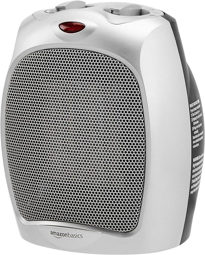 Amazon Basics 1500W Ceramic Personal Heater with Adjustable Thermostat, Silver | Amazon (US)