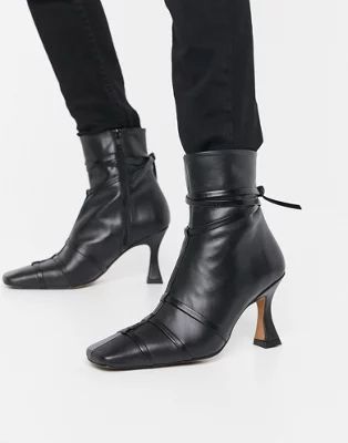ASOS DESIGN Ryder premium leather boots with interest heel in black | ASOS (Global)