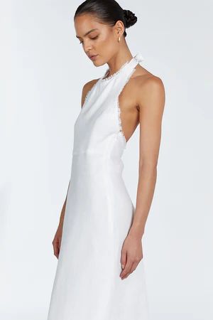 ADINA WHITE LINEN HALTER MAXI DRESS | DISSH