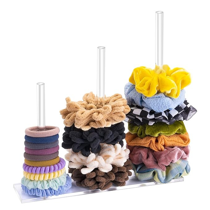 SMUK 3-Tiers Acrylic Scrunchie Holder Stand, Clear Hair Tie Organizer Storage for Women Teen Girl... | Amazon (US)