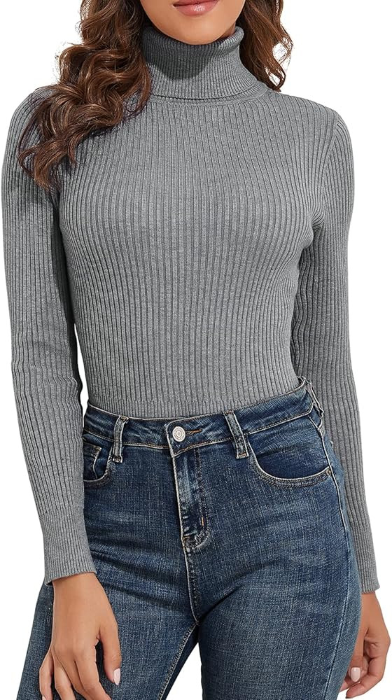 PrettyGuide Women's Ribbed Turtleneck Long Sleeve Sweater Tops | Amazon (US)