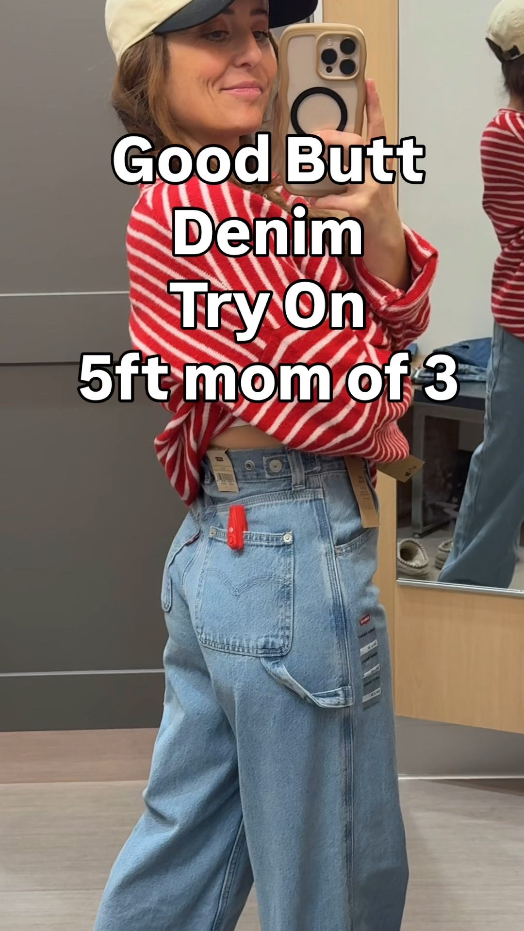 24 in all the denim! 
Medium in striped sweater 