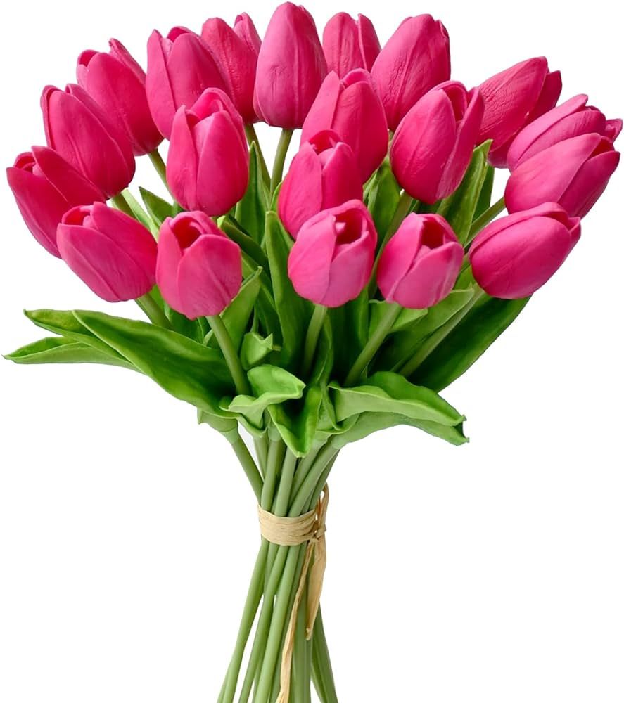 Mandy's 20pcs Hot Pink Artificial Tulip Silk Flowers Fuchsia Flowers 13.5" in Bulk Home Kitchen W... | Amazon (US)