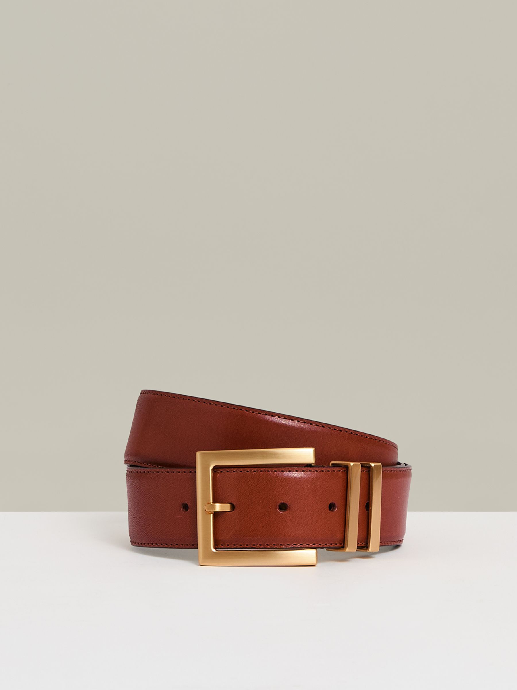 Leather Square Buckle Belt in Tan | Reiss UK
