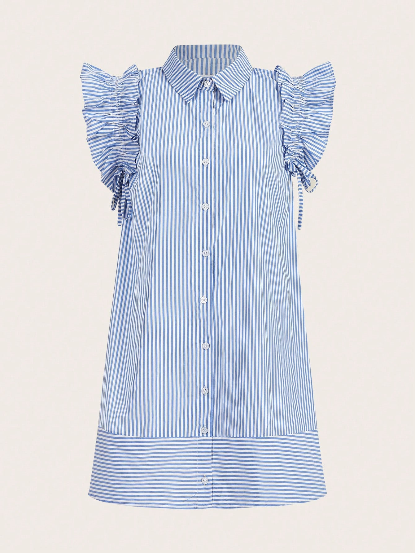 SHEIN Privé Striped Print Ruffle Trim Button Front Shirt Dress | SHEIN