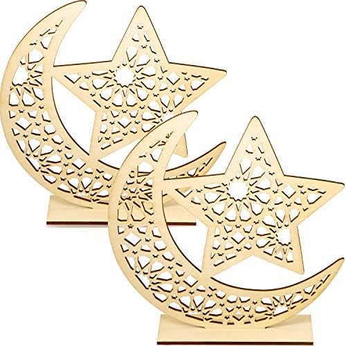 2 Sets Eid Mubarak Wooden Ornament Ramadan Hanging Plaque Ornament Moon Star Hanging Pendant for Ram | Amazon (US)