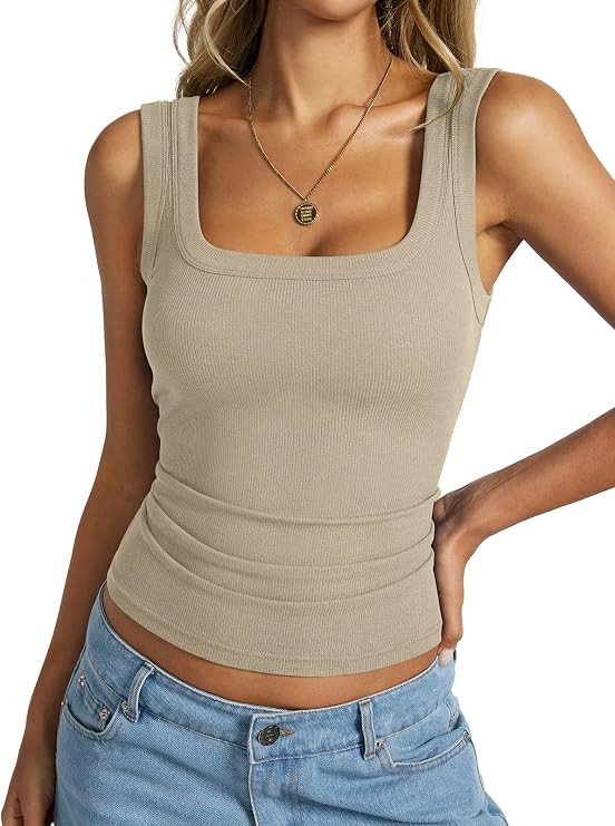 EasyGala Womens Cotton Ribbed Square Neck Tank Top Basic Backless Clothes | Backless, Regular Len... | Amazon (US)