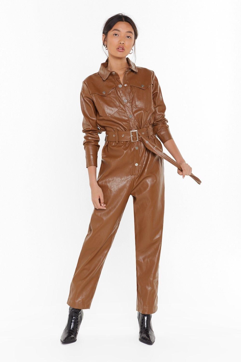 Working On It Faux Leather Belted Boilersuit | NastyGal (US & CA)