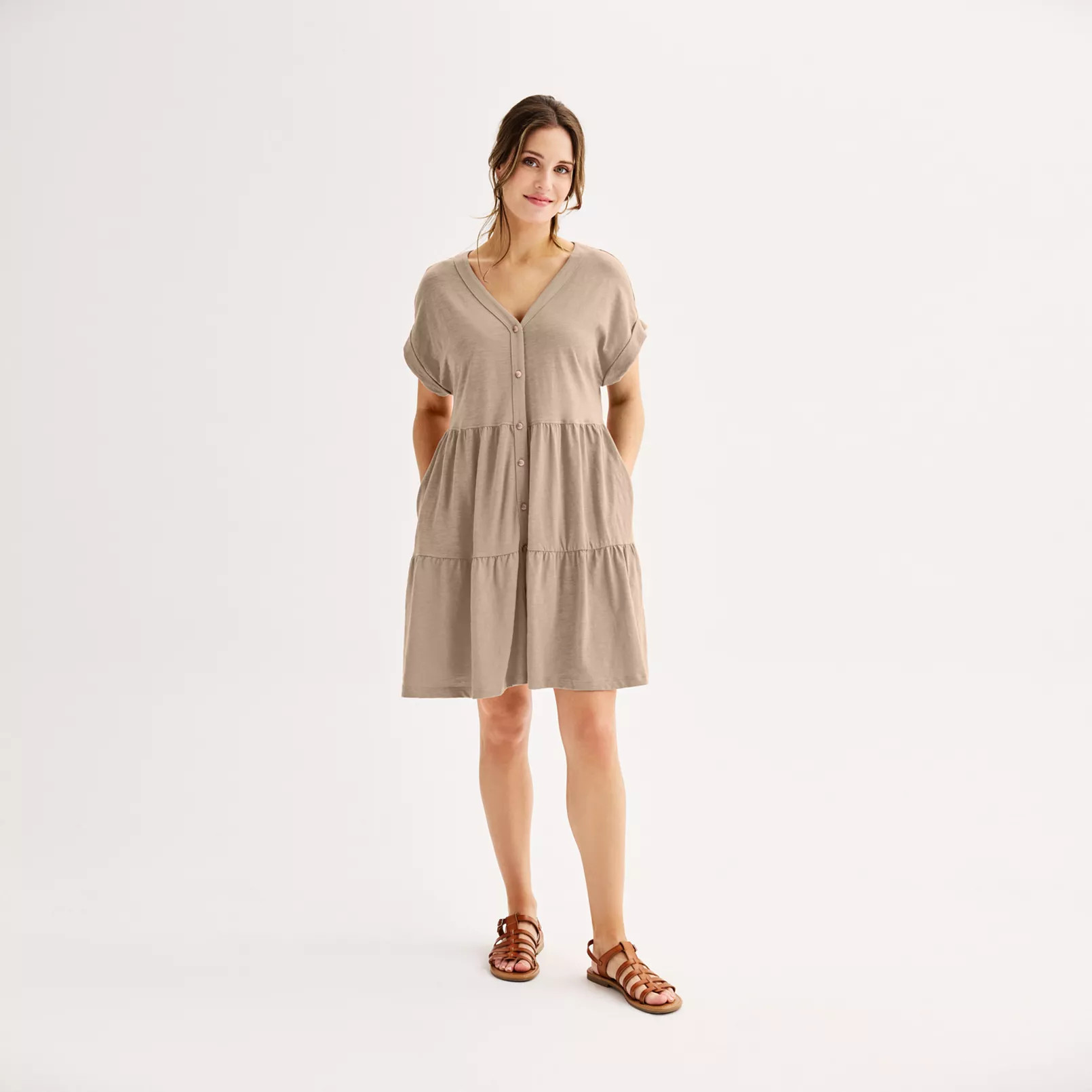 Women's Sonoma Goods For Life® Short Sleeve Tiered Dress | Kohl's