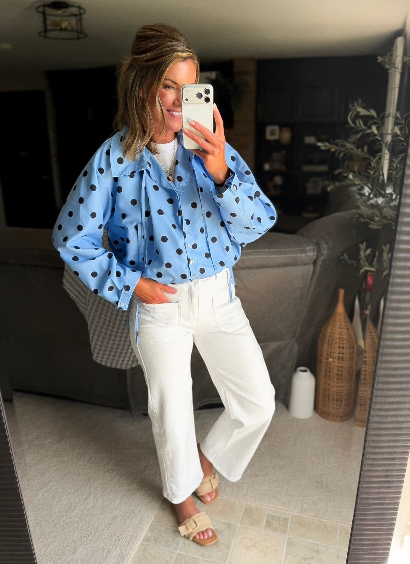 This new jacket is adorable. The blue, the polka dots. 
Jacket/ small
Jeans/ 6

#LTKOver40 #LTKSeasonal