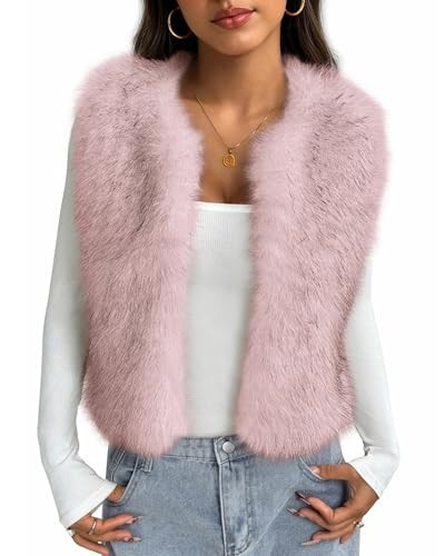 BTFBM Faux Fur Vest For Women 2025 Trendy Fall Clothes Sleeveless Fuzzy Jacket Fluffy Winter Coats Furry Outerwear Vests(Pink, XX-Large) | Amazon (US)