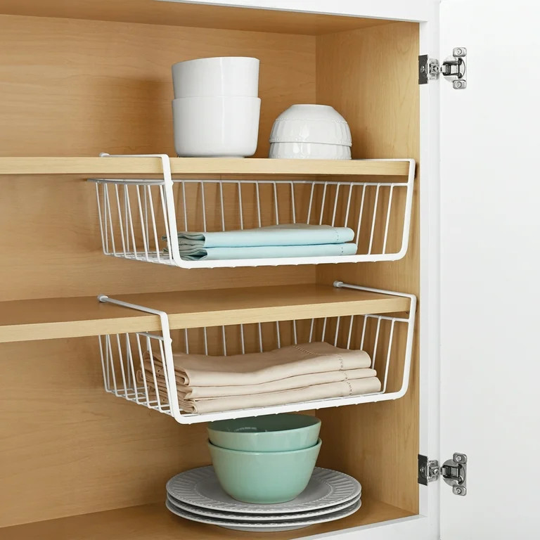 Mainstays Wire Under Cabinet Baskets, White, 2 Count | Walmart (US)