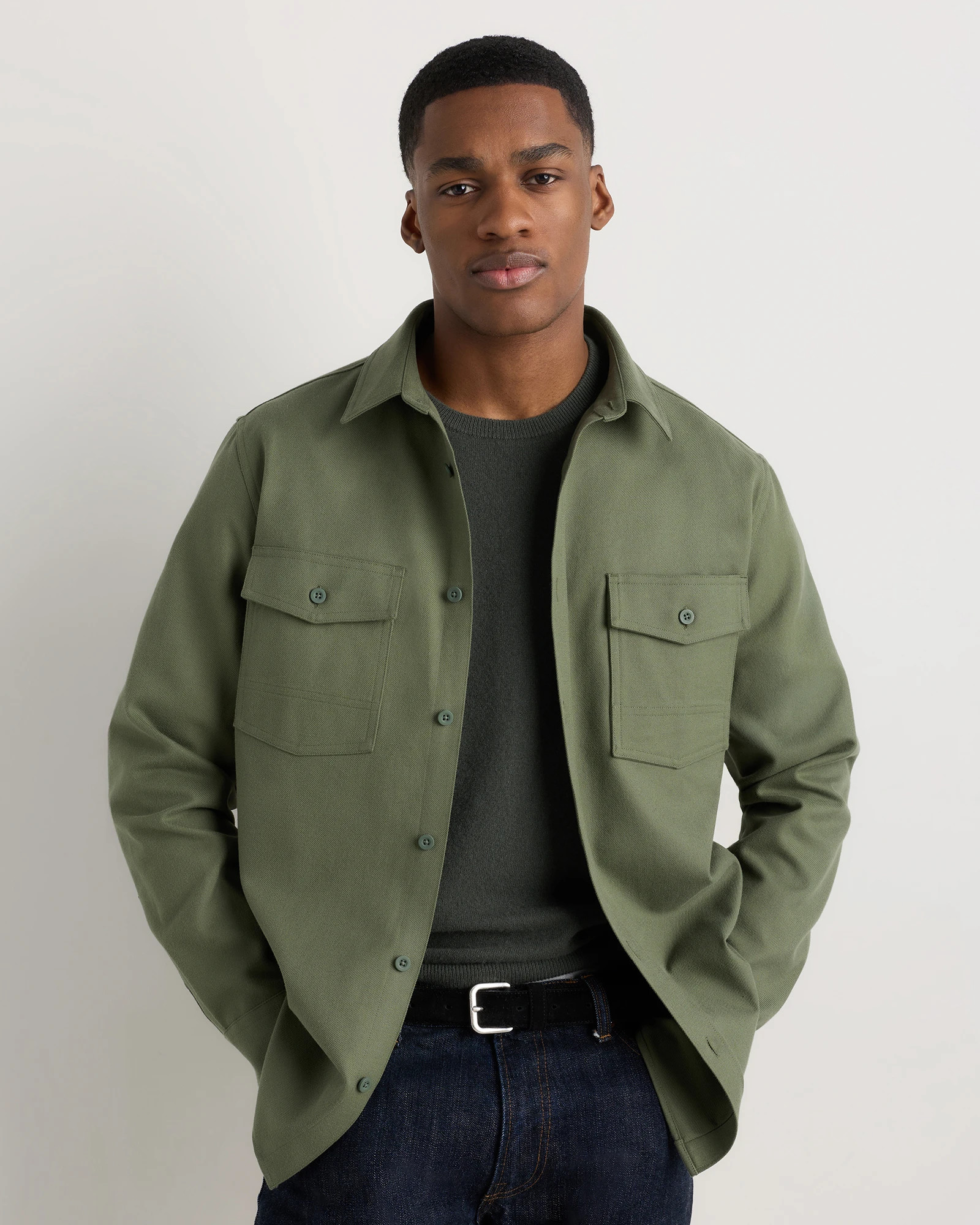 Quince | Men's Brushed Cotton Wool Utility Overshirt in Loden Green, Size Large, Organic Cotton | Quince
