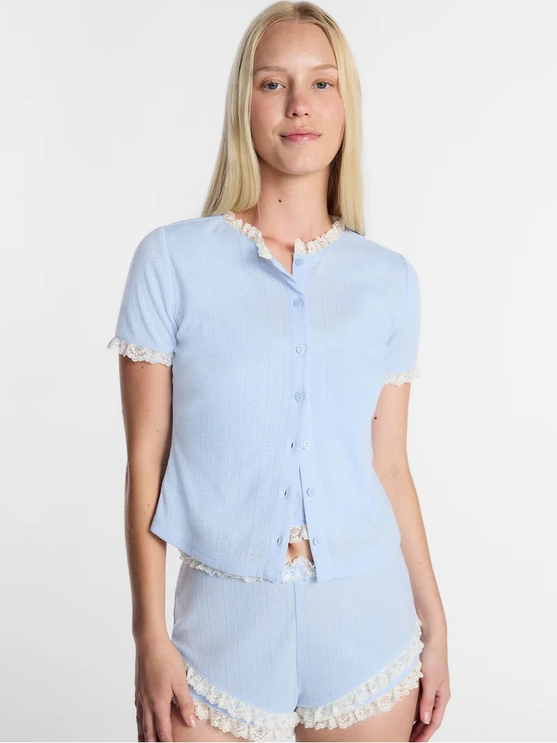 Kacey Lee Women's Pointelle Ruffle Sleep Cardigan, Size XS-XXL | Walmart (US)