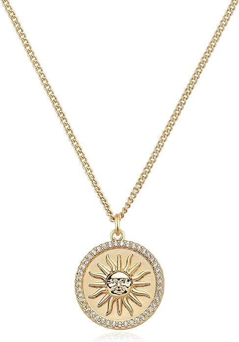 MEVECCO Women Gold Necklace Coin Disc Celestial Patterned Engraved Pendant 18K Gold Plated Simple... | Amazon (US)