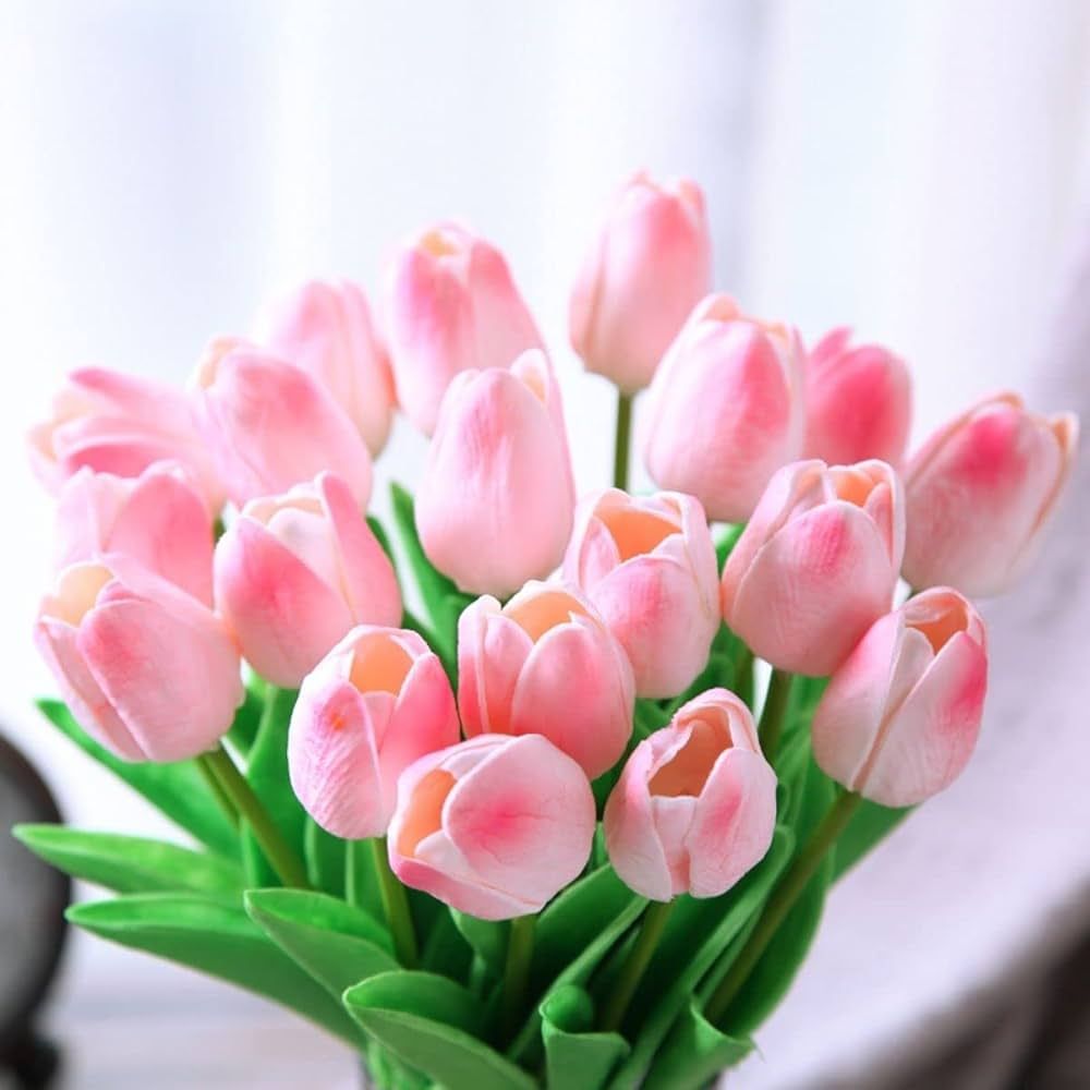 Hawesome 30pcs Artificial Latex Tulips Flowers Faux Tulip Stems PU Real Touch Tulips for Wedding ... | Amazon (US)