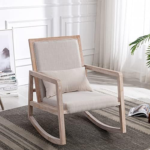 Dolonm Rocking Chair Mid Century Modern Nursery Rocker Glider Chair Upholstered Armchair with Wood B | Amazon (US)