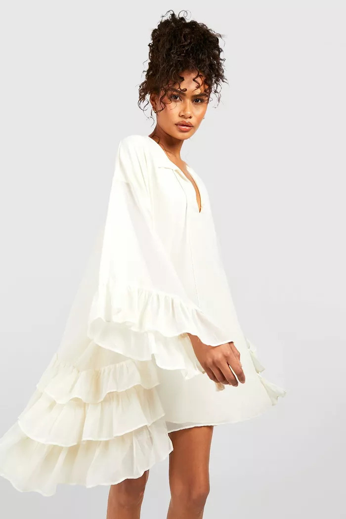 Ruffle Detail Smock Dress | boohoo (US & Canada)