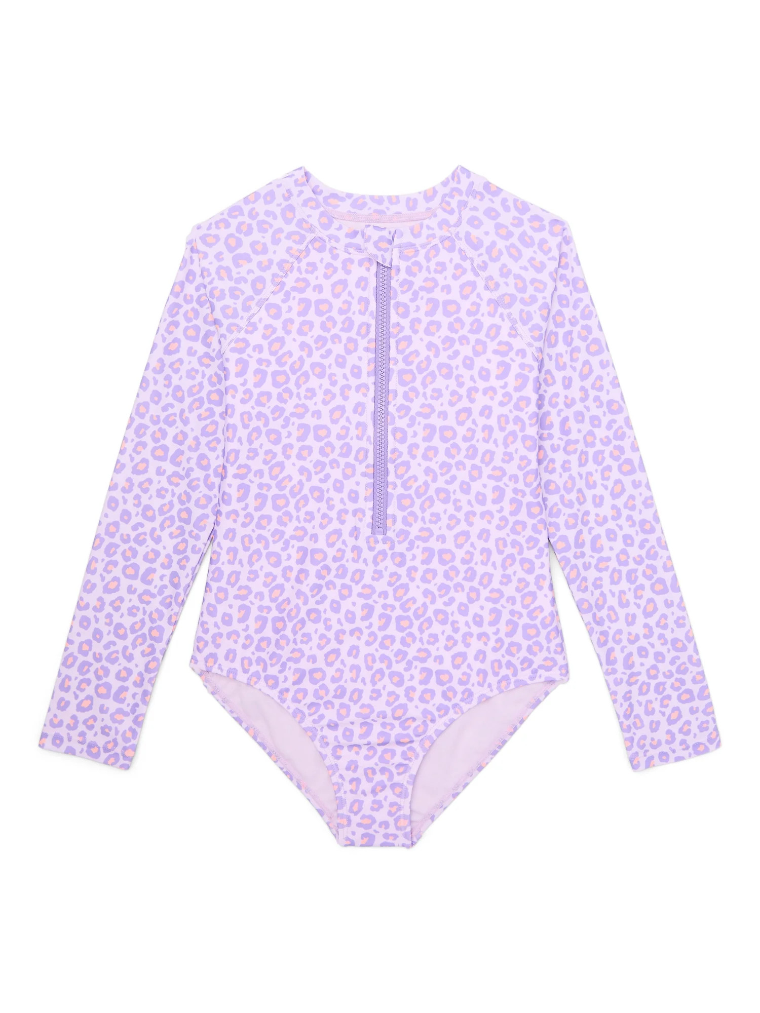 Wonder Nation Girls Long Sleeve Zip-Up Rash Guard One-Piece Swimsuit, Sizes 4-18 & Plus | Walmart (US)