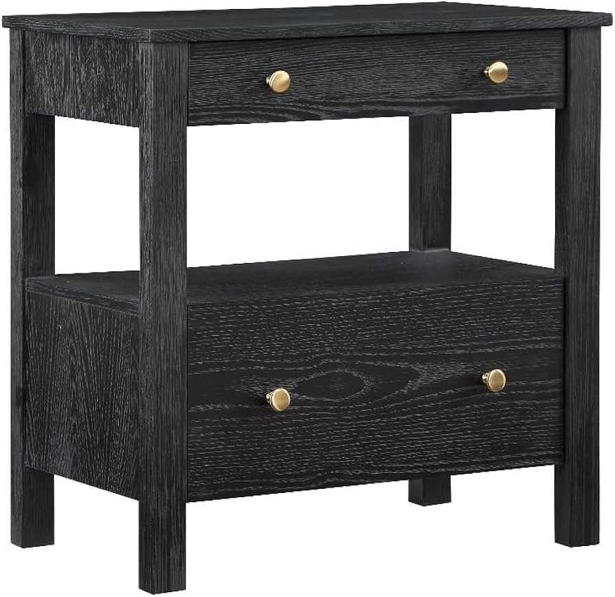 Delano Black Finish Wood 2-Drawer Modern Storage Nightstand | Amazon (US)
