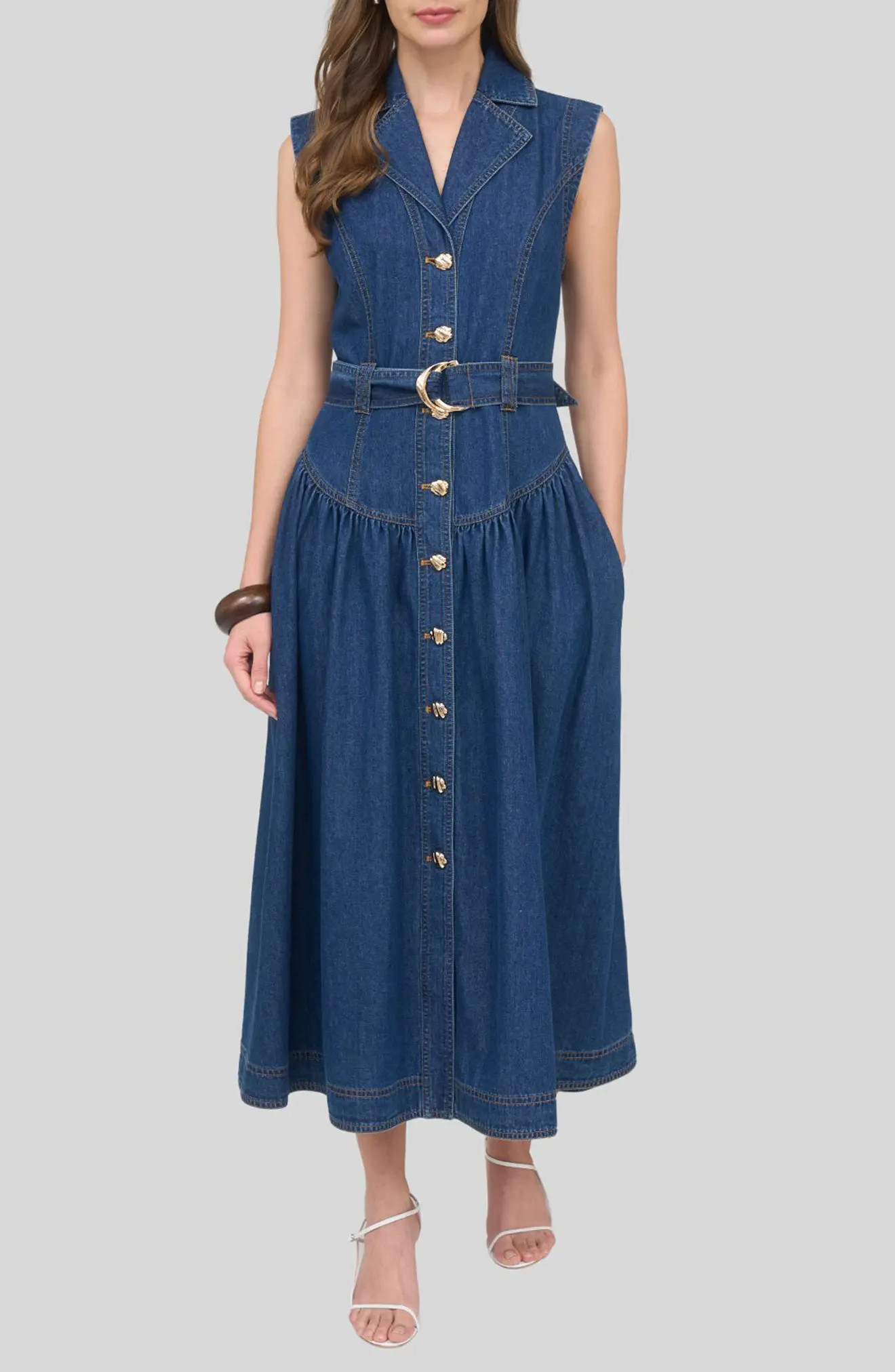 Belted Sleeveless Denim Maxi Dress (Women) | Nordstrom | Nordstrom