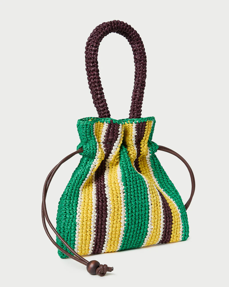 Kylie Green/Yellow Raffia Drawstring Pouch | Loeffler Randall