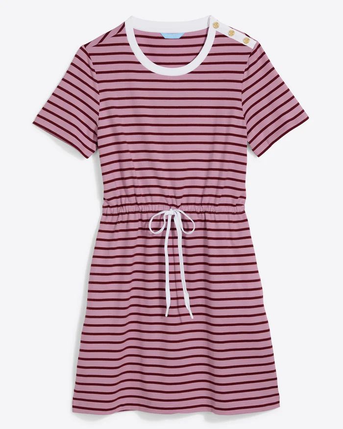 Tie Waist T-Shirt Dress in Dark Pink Mariner Stripe | Draper James (US)