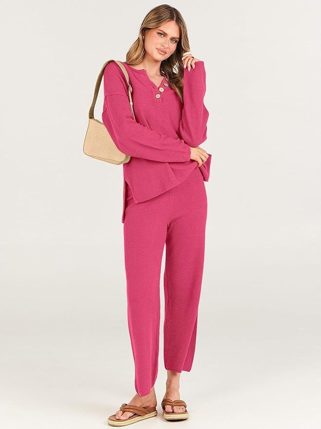 ANRABESS Women 2 Piece Outfits Oversized Knit Loungewear Loose Slouchy Sweater Set 2023 Fall Tren... | Amazon (US)