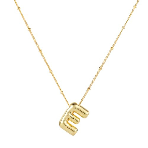 BOXOB Bubble Letter Necklace, 14k Gold Plated Balloon Initial Necklace Personalized Balloon Alphabet Pendant Necklaces Jewelry Gift for Women Girls (E) | Amazon (US)