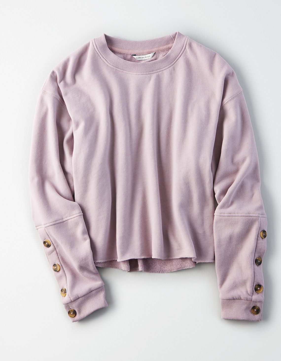 AE Ahhmazingly Soft Button Cuff Crew Neck Sweatshirt | American Eagle Outfitters (US & CA)