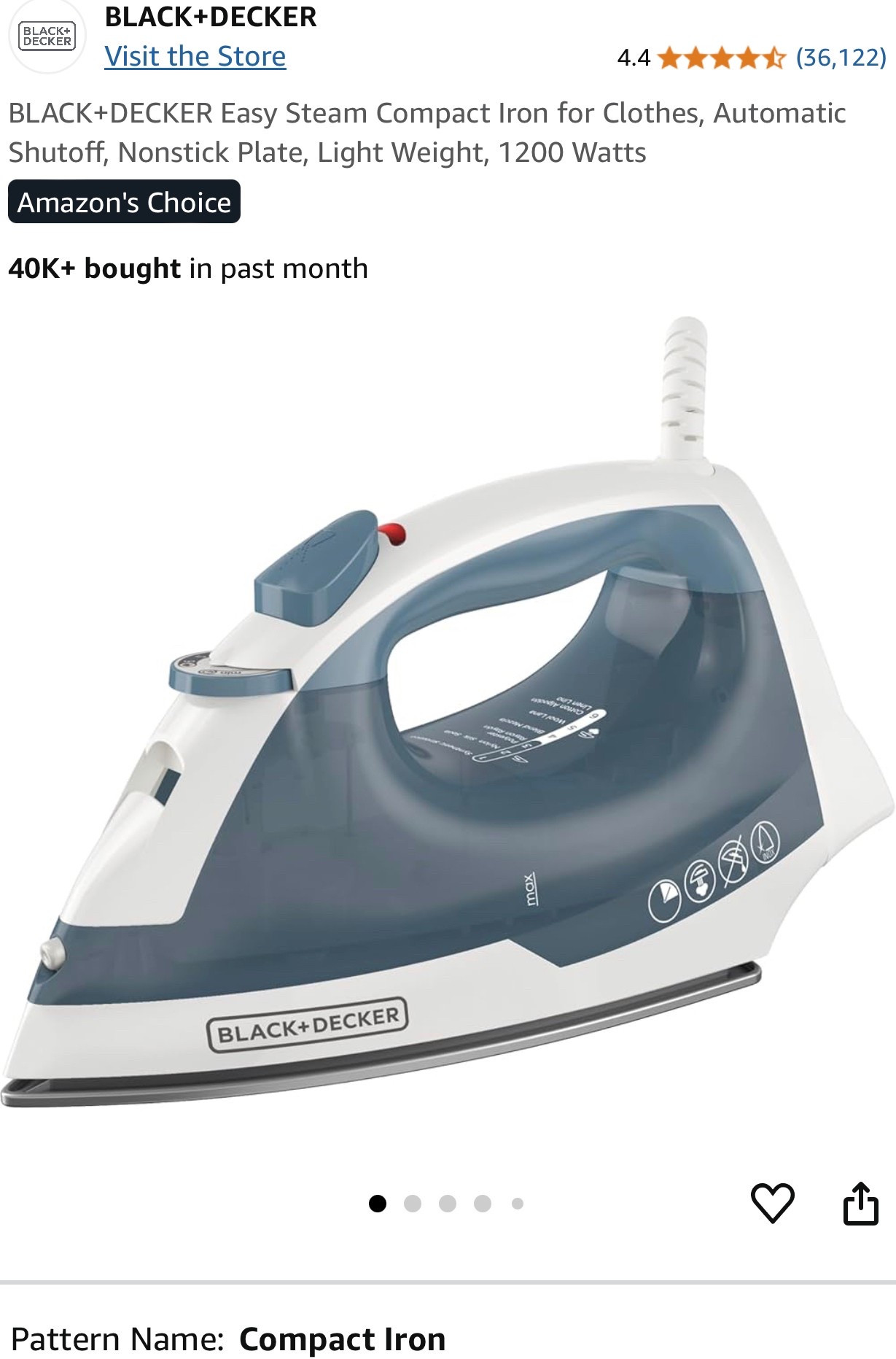 BLACK+DECKER Easy Steam Compact Iron for Clothes 

#LTKFindsUnder50 #LTKHome #LTKSaleAlert