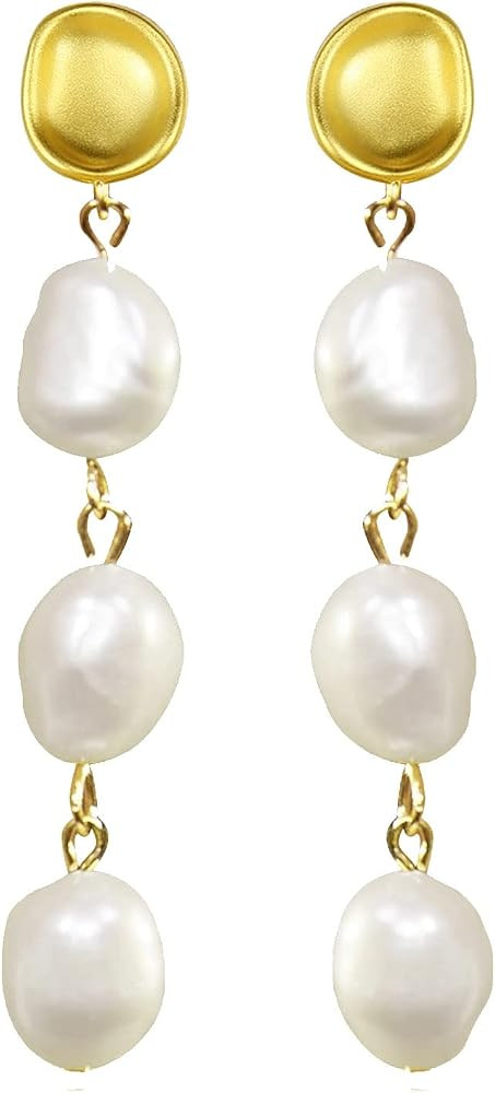 Baroque Pearl Drop Earrings 925 Sterling Silver Long Pearl Tassel Dangle Earrings for Women Girls... | Amazon (US)